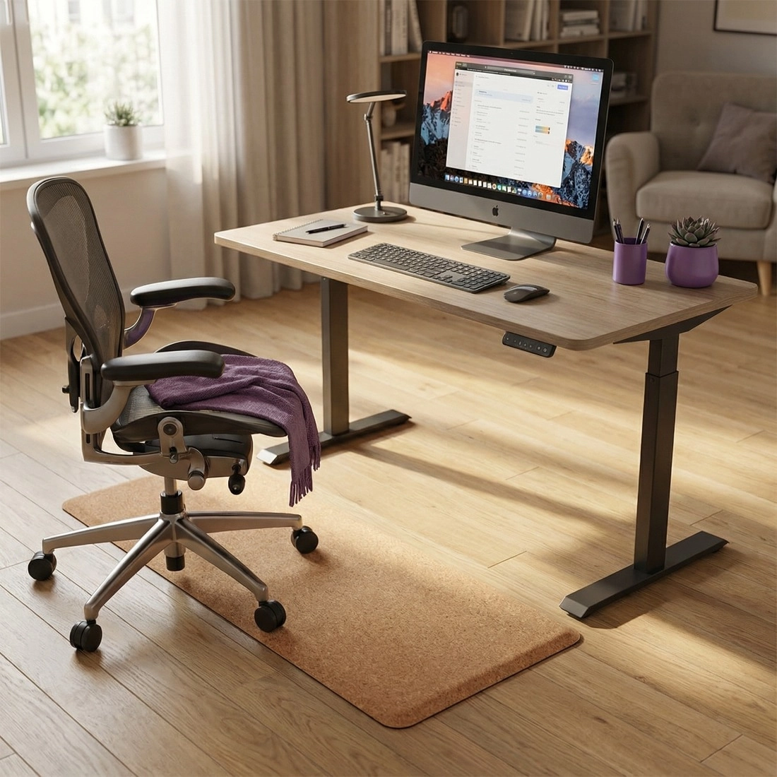 Ergonomische Korkmatte unter dem Schreibtisch zur Reduzierung von Beinschmerzen