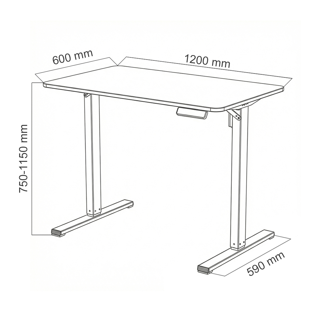 rysunek techniczny biurka elektrycznego SPEO125WO 120x60 cm