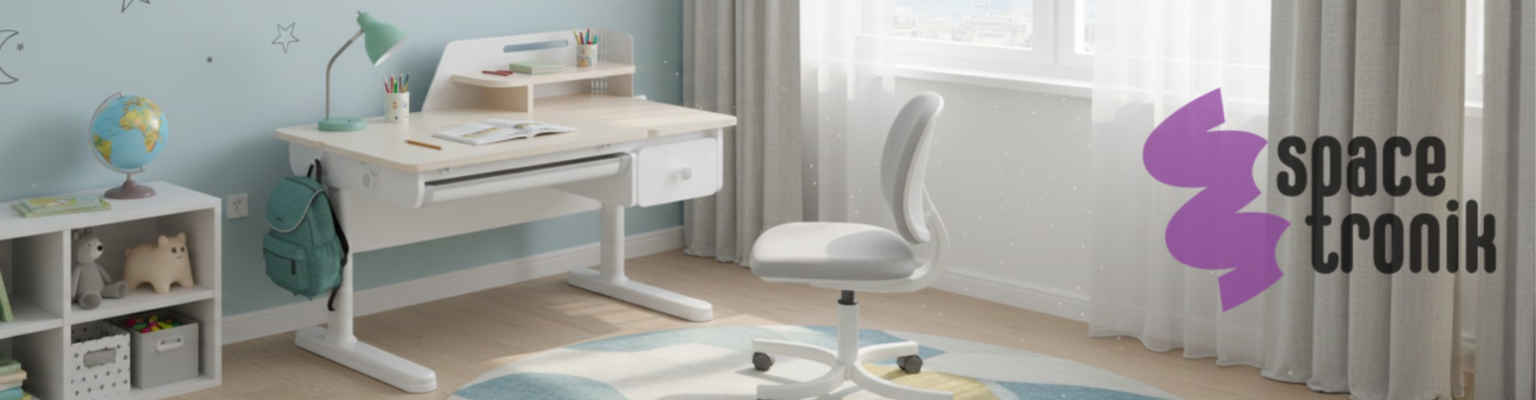 Biurko dziecięce SPEX110WL_120 białe z blatem w kolorze drewna regulacja 56-75 cm 120x65 pochylany blat
