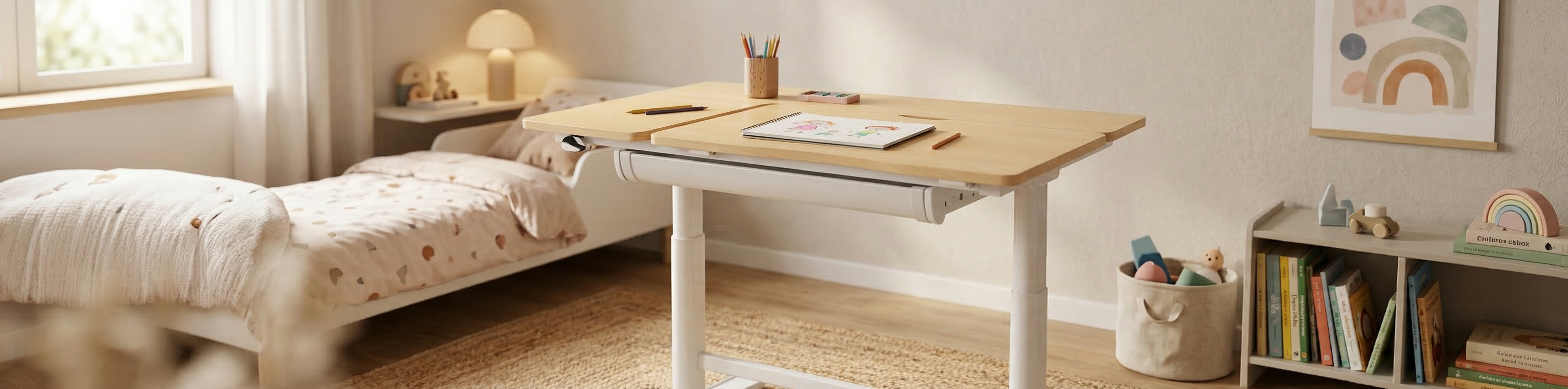 Weißer elektrischer Kinderschreibtisch Spacetronik XD SPE-X116W mit neigbarer Tischplatte