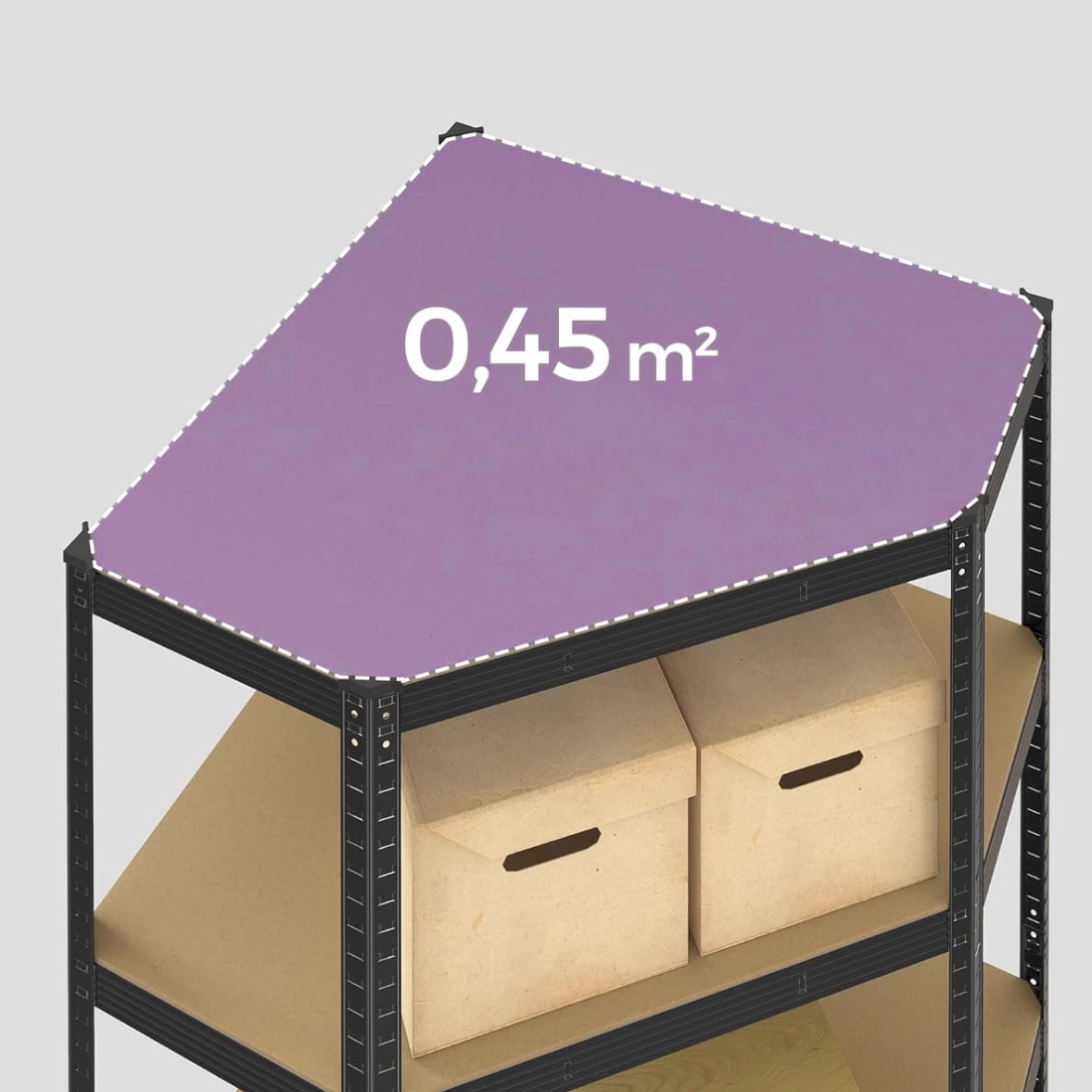 Stabilny regał narożny ze wzmocnionymi półkami o dużej nośności
