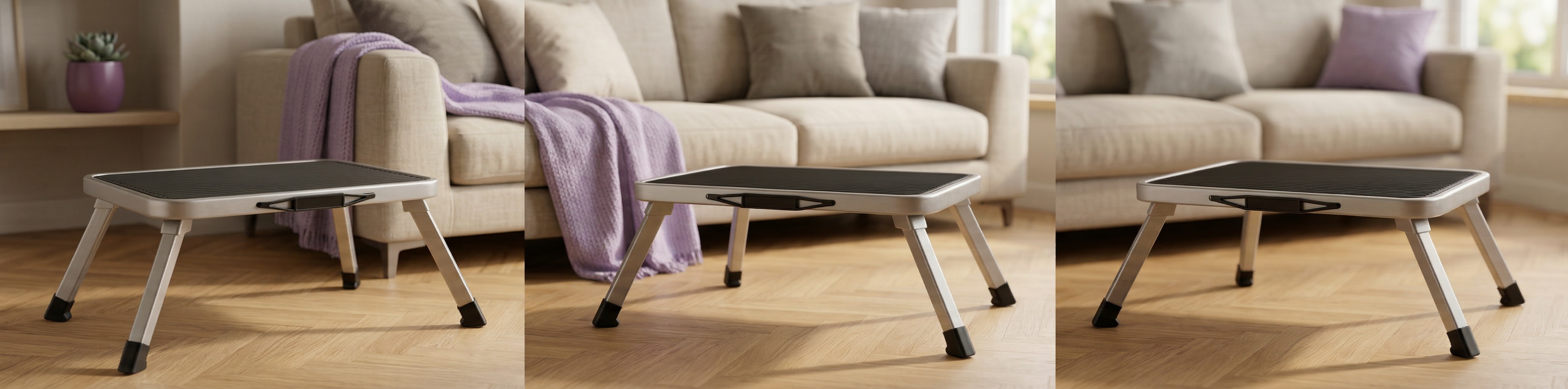 Grauer klappbarer 1-stufiger Tritt SPACETRONIK SPG210B mit 4 cm Höhe im zusammengeklappten Zustand