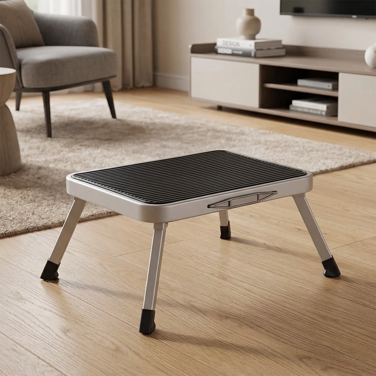 Zusammengeklappter grauer 1-stufiger SPACETRONIK Tritt mit 4 cm Höhe