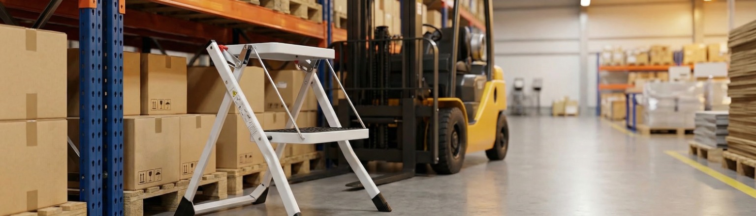 Robuste Stahlleiter Spacetronik SPG220W in häuslichem Innenraum