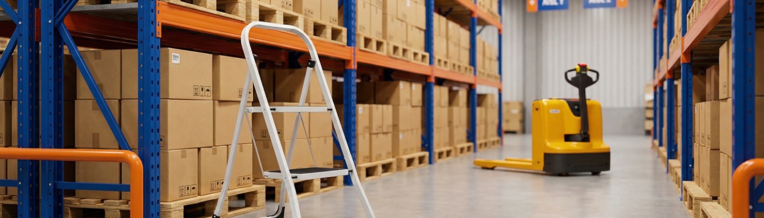 Weiße 2-stufige Haushaltsleiter Spacetronik SPG221W in modernem Interieur