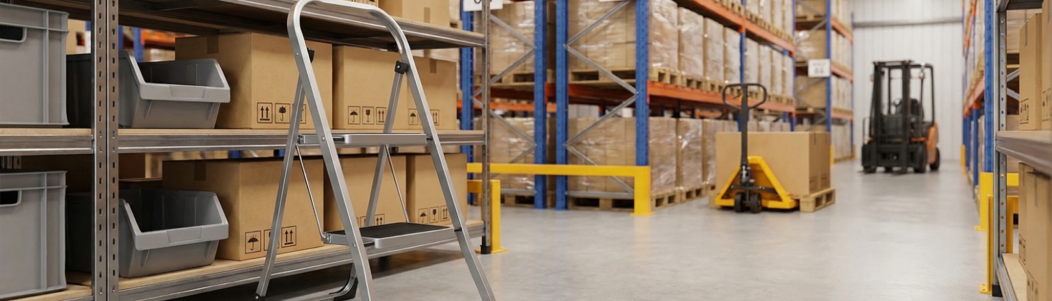 Klappbare 2-stufige Haushaltsleiter Spacetronik grau im Einsatz