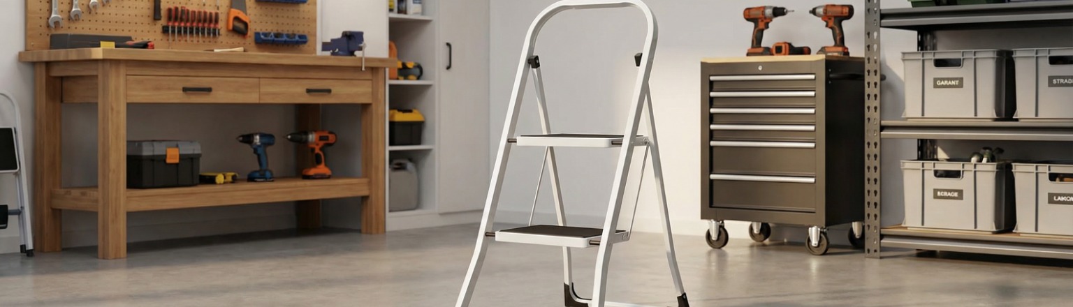 Weiße klappbare Haushaltsleiter Spacetronik SPG221W