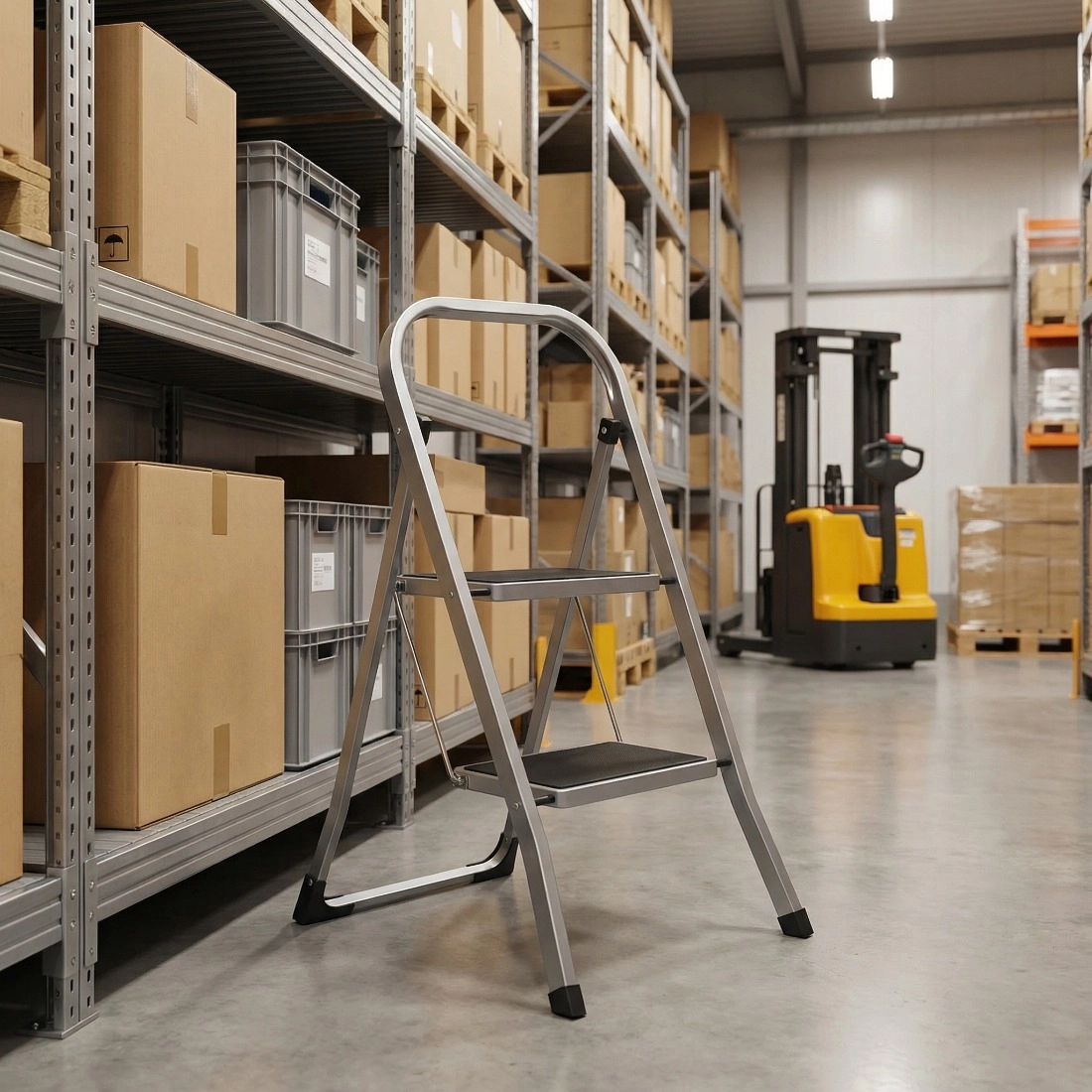 Stilvolle graue Haushaltsleiter Spacetronik in modernem Innenraum