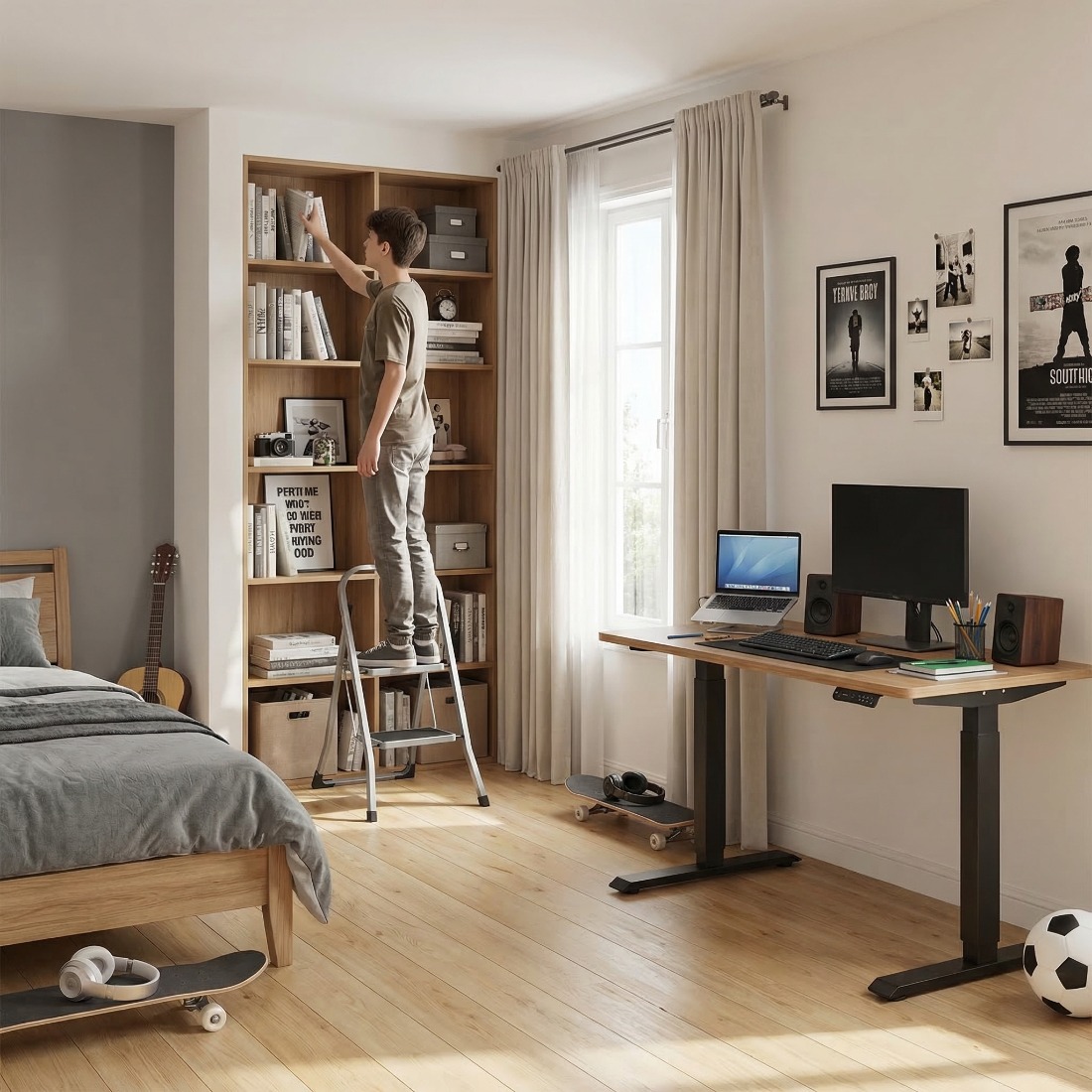 Maße der Haushaltsleiter Spacetronik im aufgeklappten und zusammengeklappten Zustand