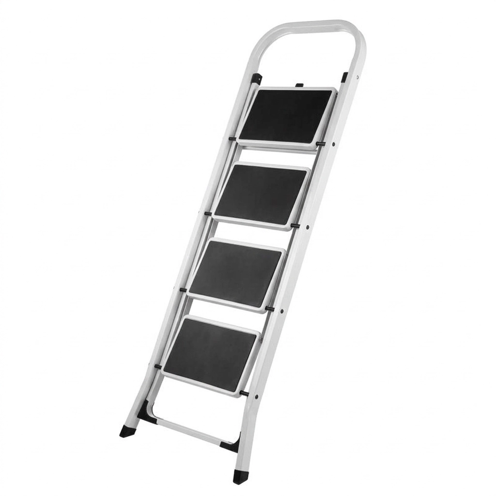 Weiß-schwarze 4-stufige Haushaltsleiter Spacetronik SPG241W für hohe Einbauten