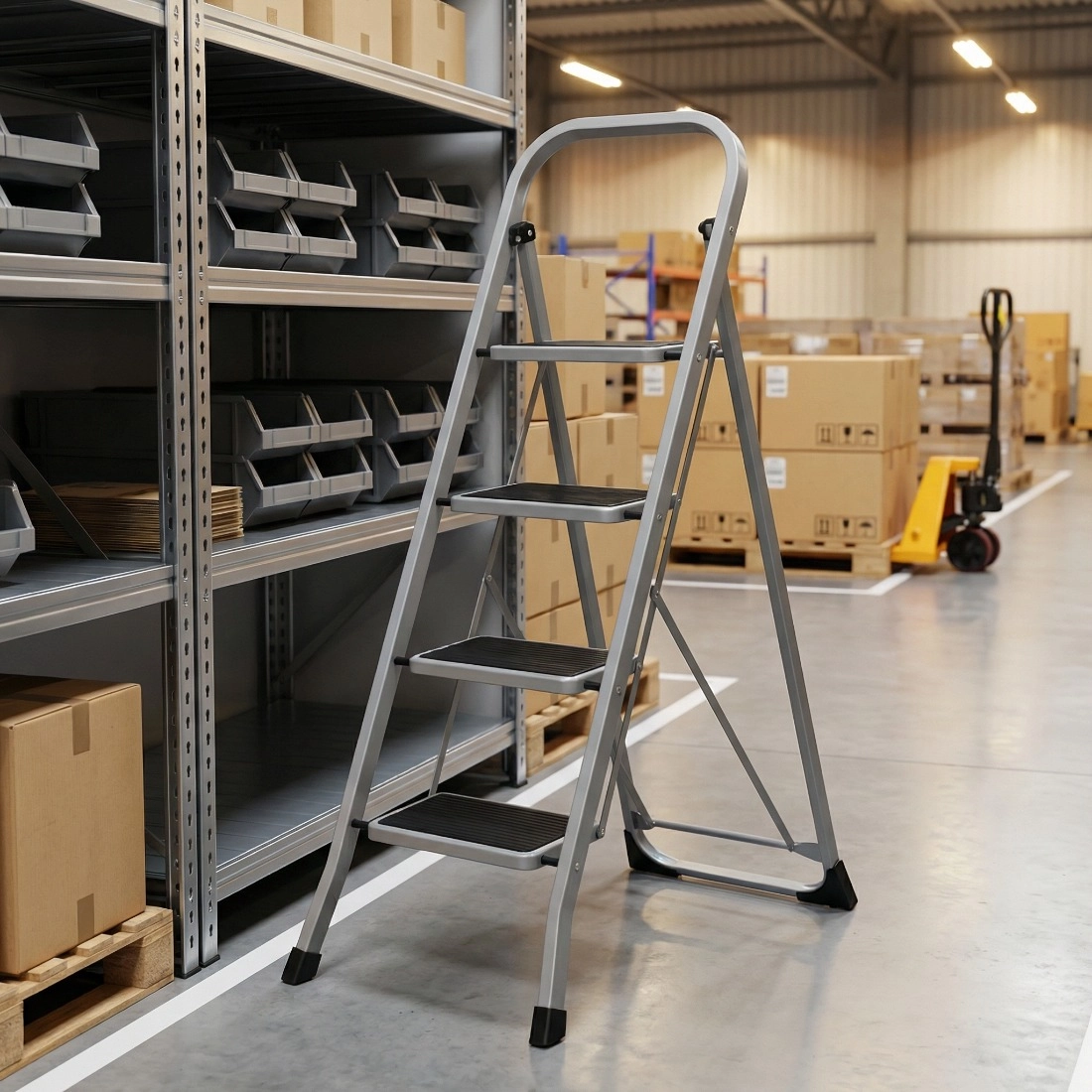 Kompaktowa drabina domowa Spacetronik SPG241G złożona na płasko