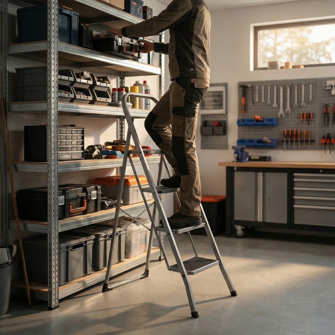 Mechanizm blokady Safety Lock w rozłożonej drabinie domowej