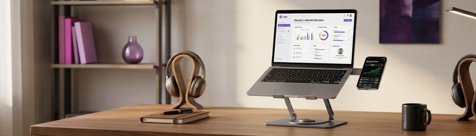 Robuster und stabiler Laptopständer Spacetronik SPP120B mit matter Oberfläche