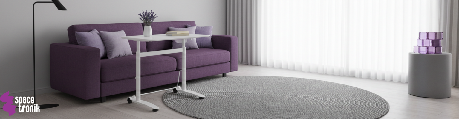 białe stanowisko robocze regulowane SPR-BUDDY-23-MWW 90x60 regulacja 66,7-100,3 cm stal PP płyta wiórowa