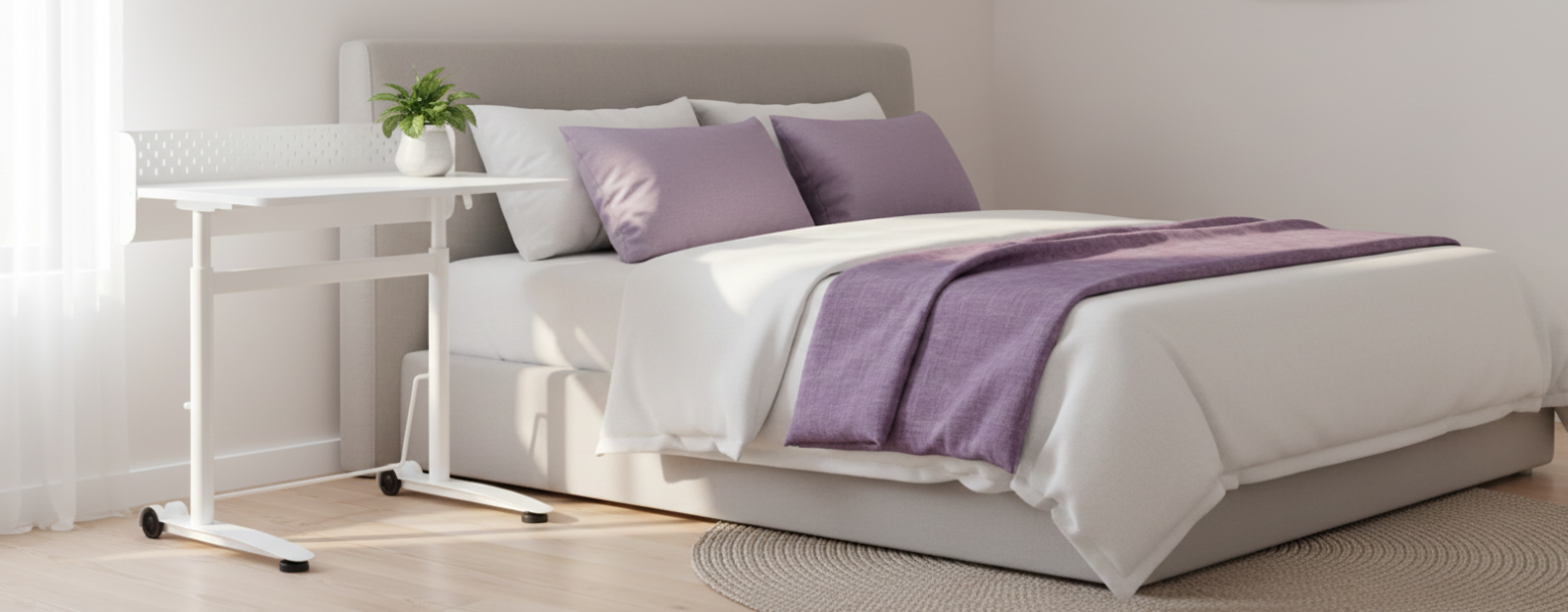 białe stanowisko robocze regulowane SPR-BUDDY-23-MWW 90x60 regulacja 66,7-100,3 cm stal PP płyta wiórowa