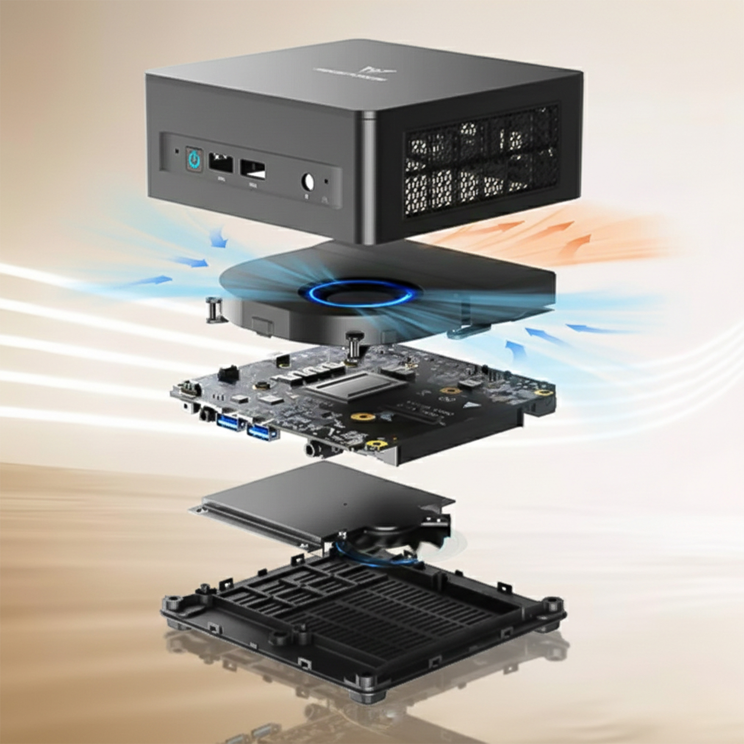 Minisforum UM760 Slim system chłodzenia z materiałem zmiennofazowym i cichą pracą poniżej 35 dB