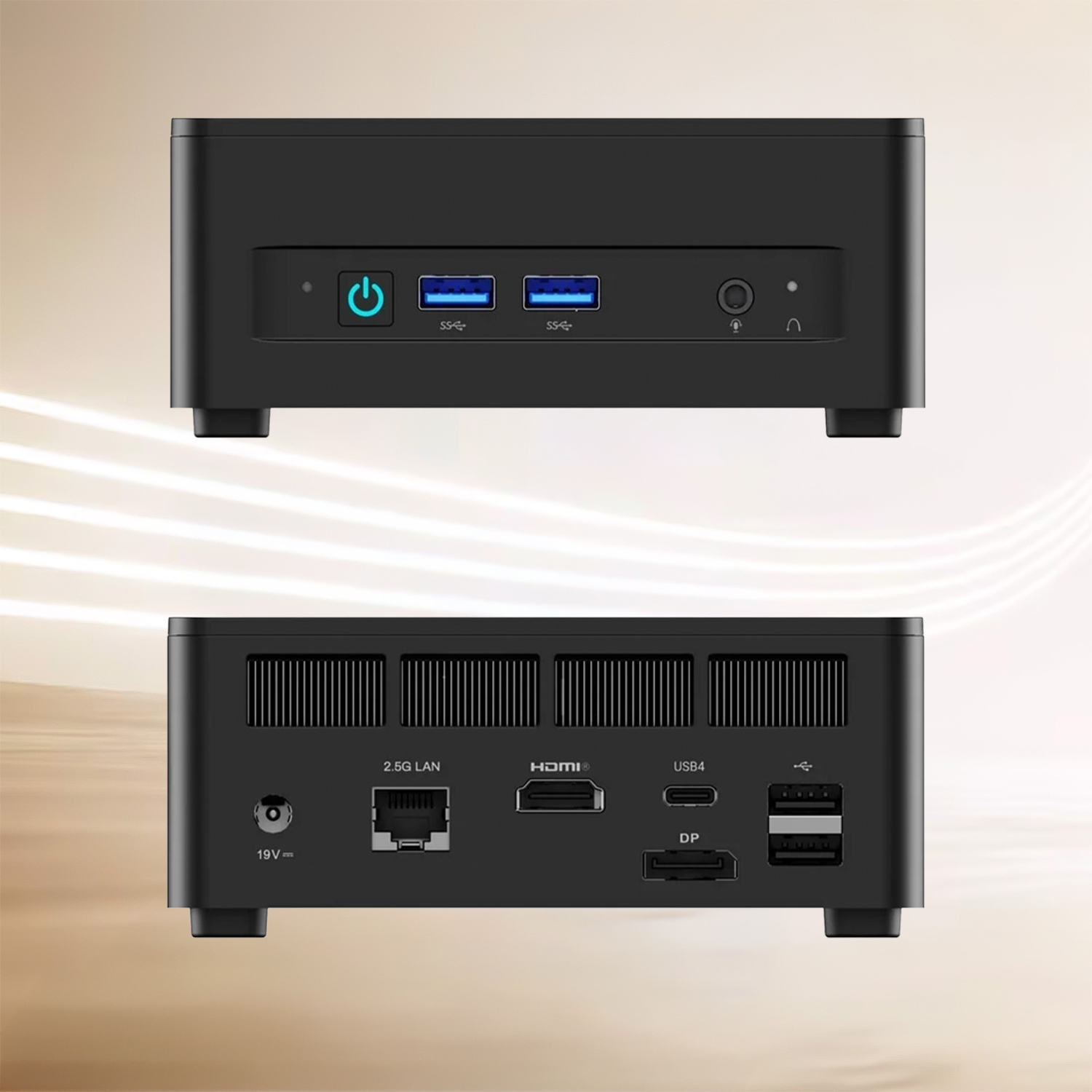 Minisforum UM760 Slim porty USB4 HDMI 2.1 DisplayPort 1.4 LAN 2.5G