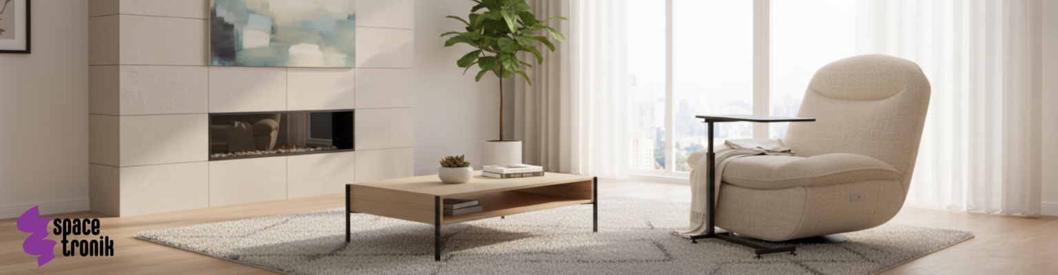 zestaw fotel elektryczny FLAX 05 z portami USB + stolik pomocniczy Buddy regulowany na kółkach