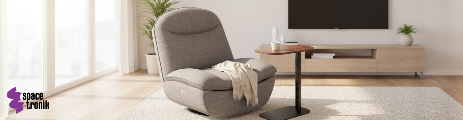 zestaw: fotel elektryczny z regulacją + stolik pomocniczy z regulacją wysokości