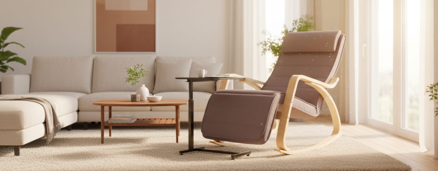 zestaw fotel bujany i stolik buddy