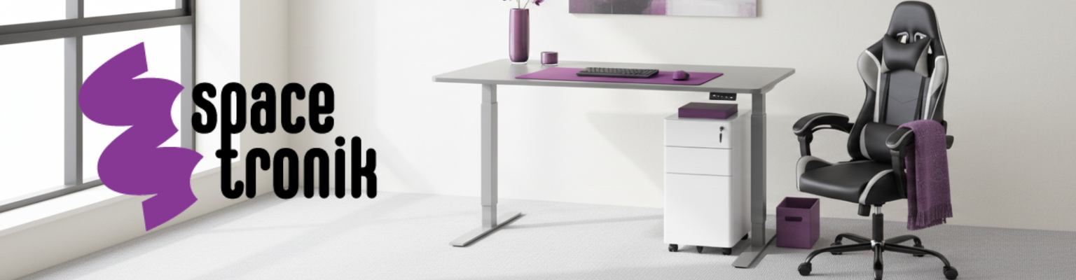 zestaw: biurko elektryczne SPE426G + blat MDF Steel Grey + fotel Rally + szafka SPC150G