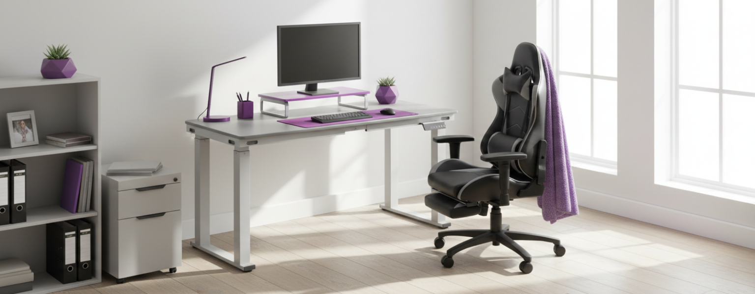 zestaw do pracy i grania: biurko elektryczne + fotel Rally