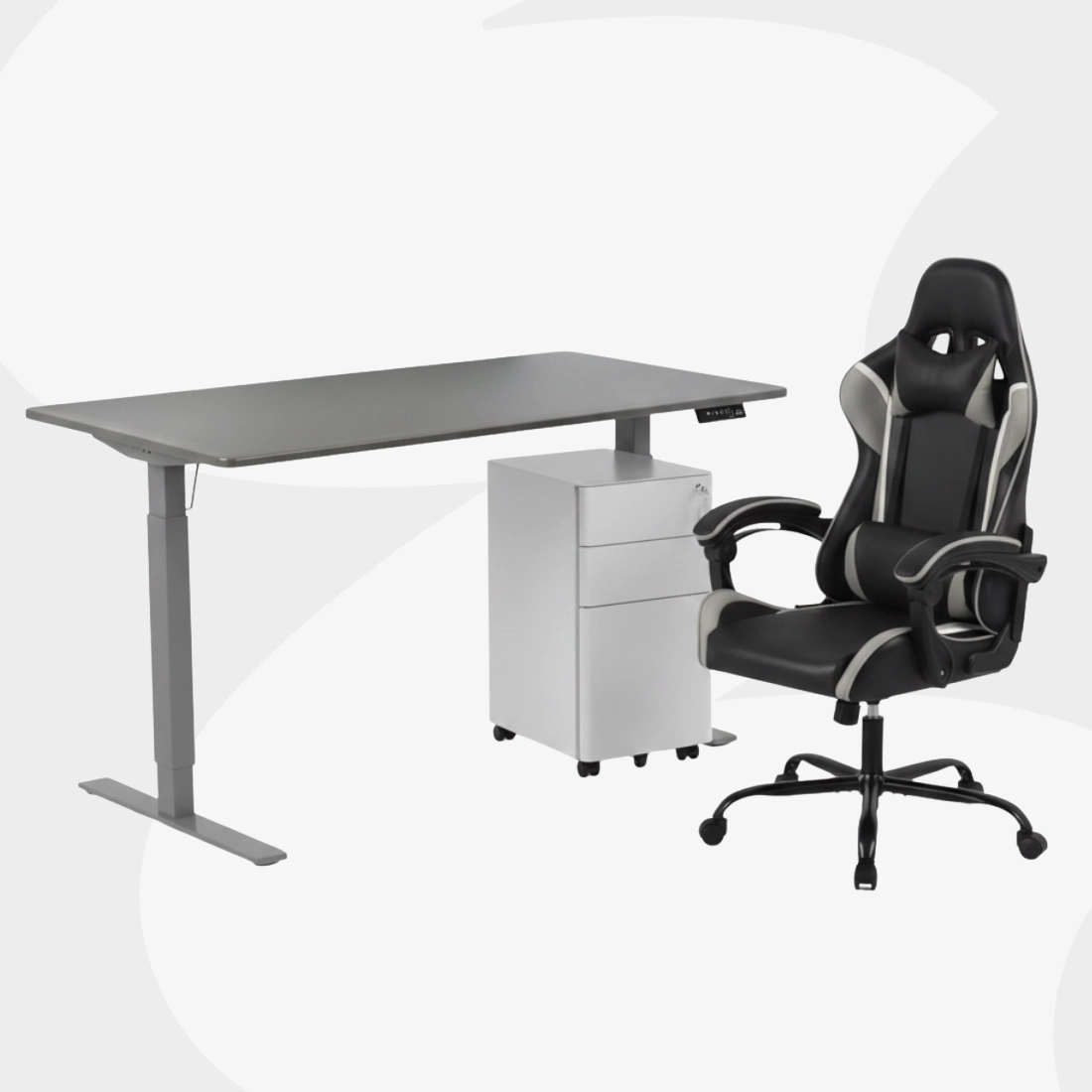 zestaw: biurko SPE426G + blat Steel Grey + fotel Rally + szafka SPC150G