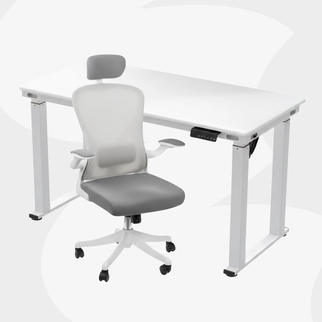 zestaw ergonomiczny do pracy: biurko elektryczne + fotel ARON