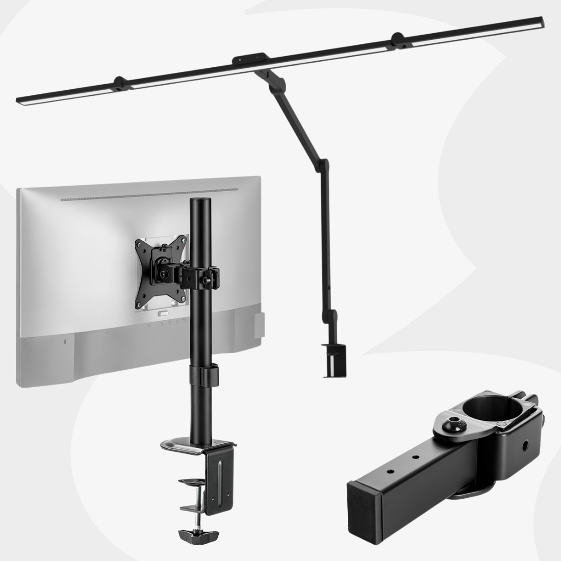 zestaw: uchwyt na monitor i laptop + lampa Glow + adapter