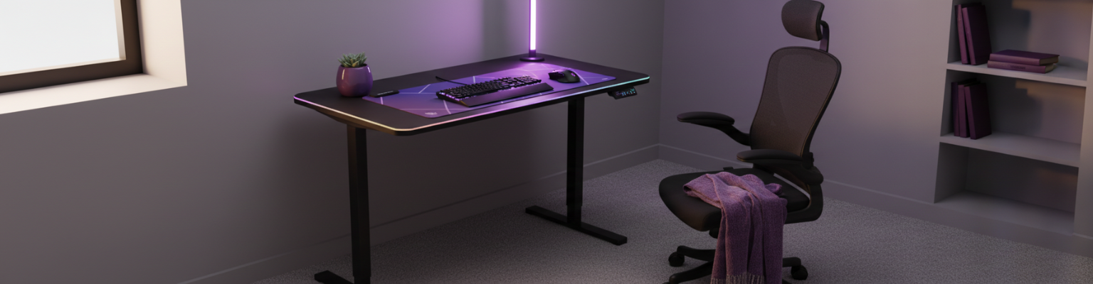 zestaw gamingowy biurko elektryczne RGB regulowane + fotel ergonomiczny Spacetronik ARON