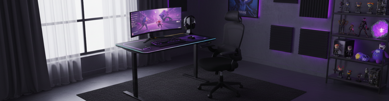 zestaw: biurko gamingowe elektryczne RGB z regulacją wysokości + krzesło obrotowe ergonomiczne Spacetronik DORIS 11 czarne