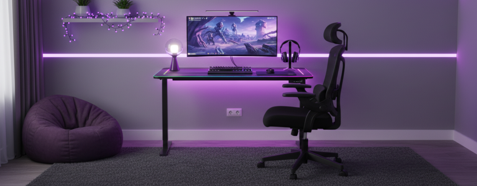 zestaw gamingowy biurko RGB regulowane elektrycznie + krzesło ergonomiczne DORIS 11