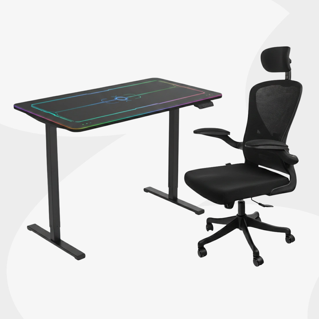 zestaw biurko gamingowe RGB i fotel ergonomiczny