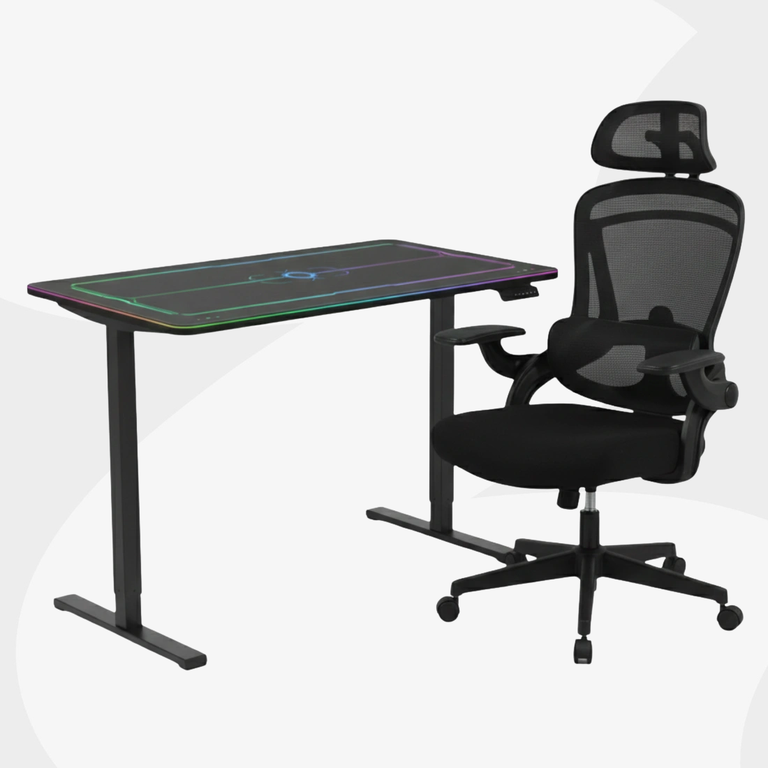 biurko gamingowe RGB z regulacją wysokości i krzesło obrotowe ergonomiczne Spacetronik DORIS 11