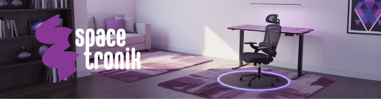 zestaw: biurko gamingowe elektryczne RGB z regulacją wysokości + krzesło obrotowe ergonomiczne Spacetronik DORIS 11 czarne + mata RGB pod krzesło