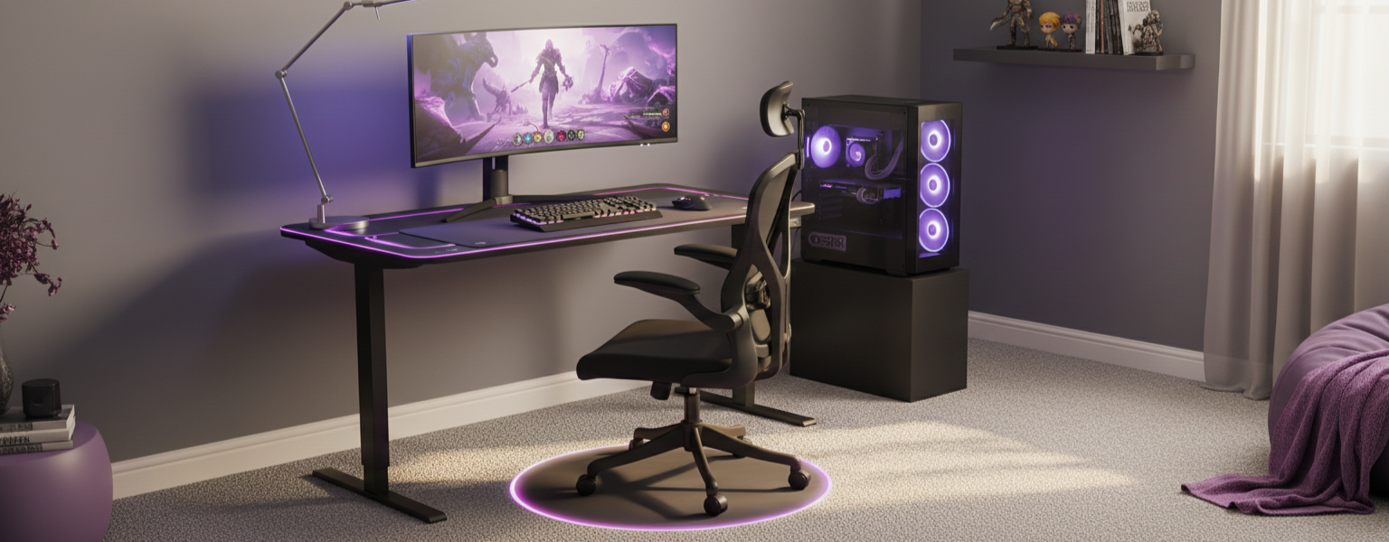 zestaw gamingowy biurko RGB fotel ARON mata RGB