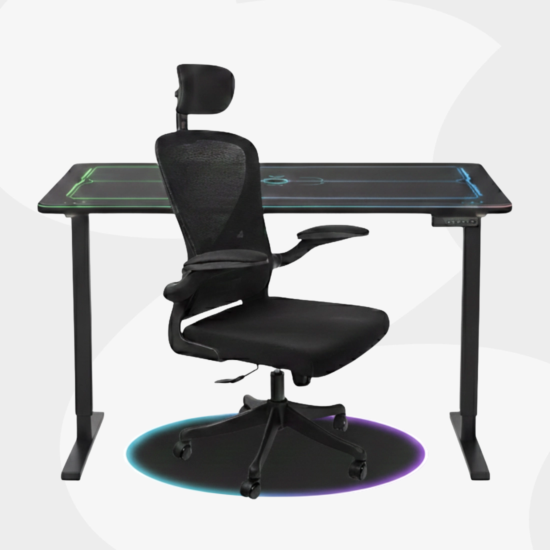 zestaw biurko gamingowe RGB i fotel ergonomiczny ARON