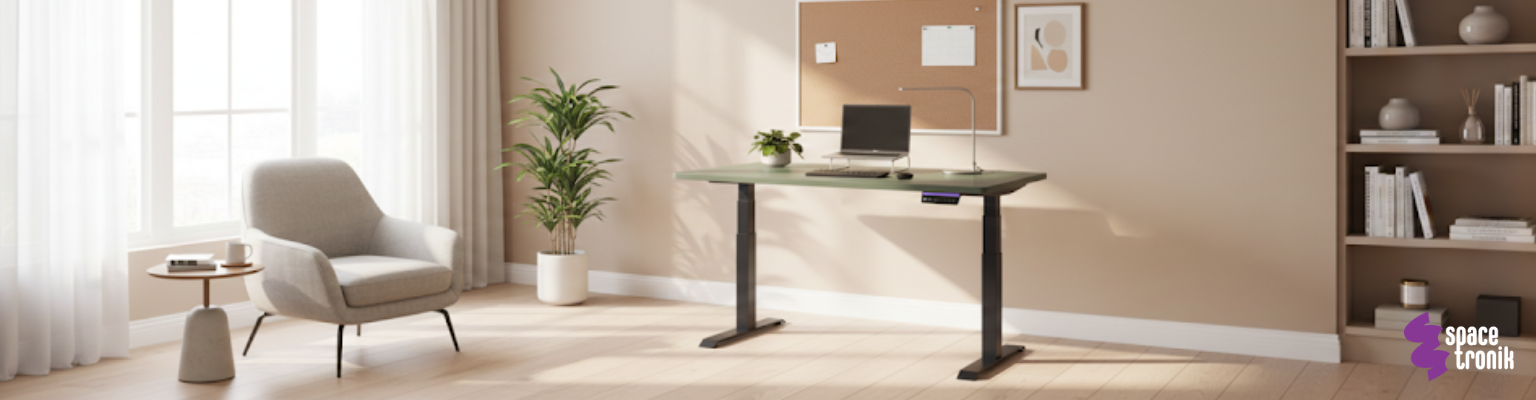 stelaż biurka elektrycznego Spacetronik SPE-232OO (seria Vegard) dwusilnikowy OLED antykolizyjny + blat MDF premium