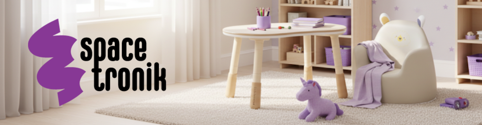 zestaw mebli dziecięcych stolik regulowany sofa miś Spacetronik