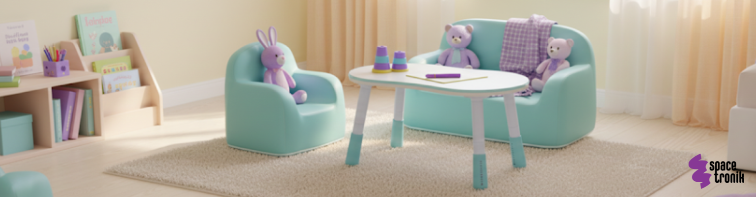 zestaw mebli dziecięcych Spacetronik stolik regulowany sofa fotelik