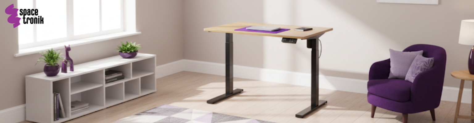 biurko elektryczne Spacetronik SPE-152B czarne z blatem 158x80 Dąb Słoneczny – regulacja 72–120 cm, antykolizja, pamięć, USB