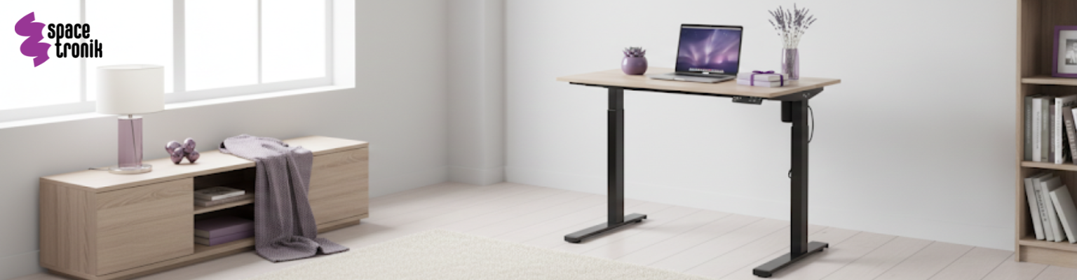 biurko elektryczne Spacetronik SPE-152B czarne z blatem 130x65 Dąb Sonoma – regulacja 72-120 cm, antykolizja, USB, pamięć