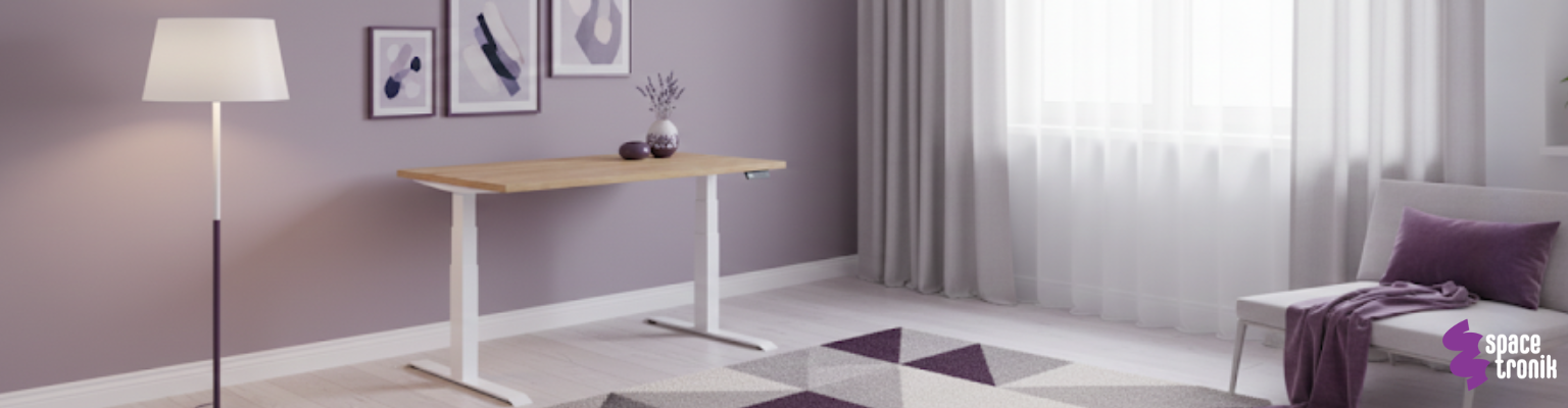 biurko elektryczne Spacetronik SPE-232OW białe z blatem 158x80 Dąb Słoneczny regulacja 62,5-127,5 cm 140 kg OLED RGB antykolizja