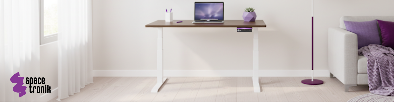 biurko elektryczne Spacetronik SPE-232OW białe z blatem 138x80 Orzech Ambasador regulacja 62,5-127,5 cm 140 kg OLED RGB antykolizja
