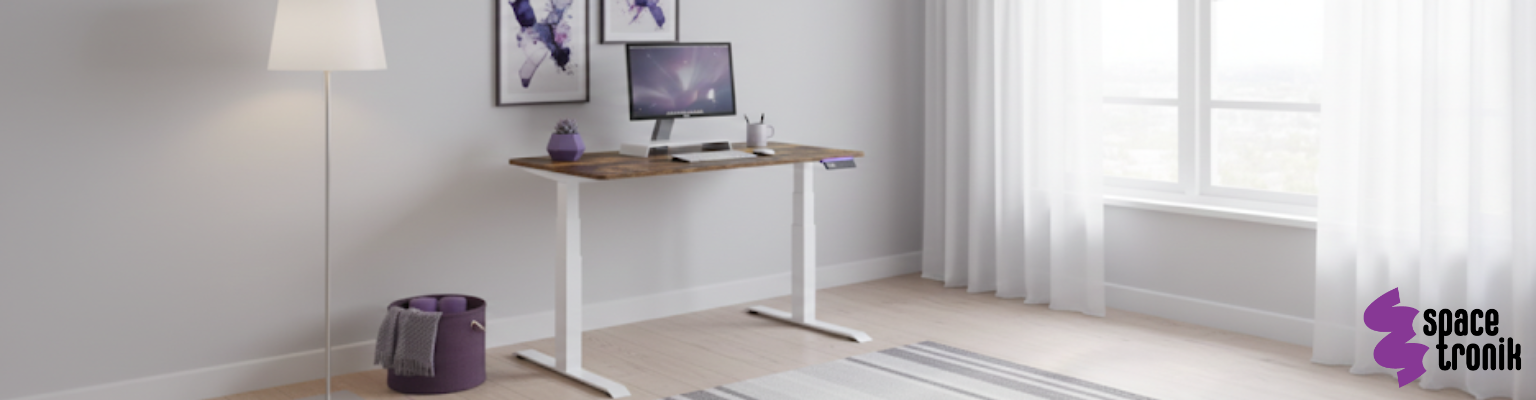 biurko elektryczne Spacetronik SPE-232OW białe z blatem 180x75 Brąz Rustic regulacja 62,5-127,5 cm 140 kg OLED RGB antykolizja